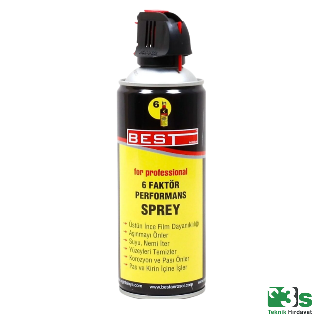 BEST 6 Faktör Yağlayıcı Pas Önleyici Sprey 400 ML | ÜÇES Hırdavat BEST 6 Faktör Yağlayıcı ve Pas Önleyici Performans Spreyi 400 ML ÜÇES Hırdavat